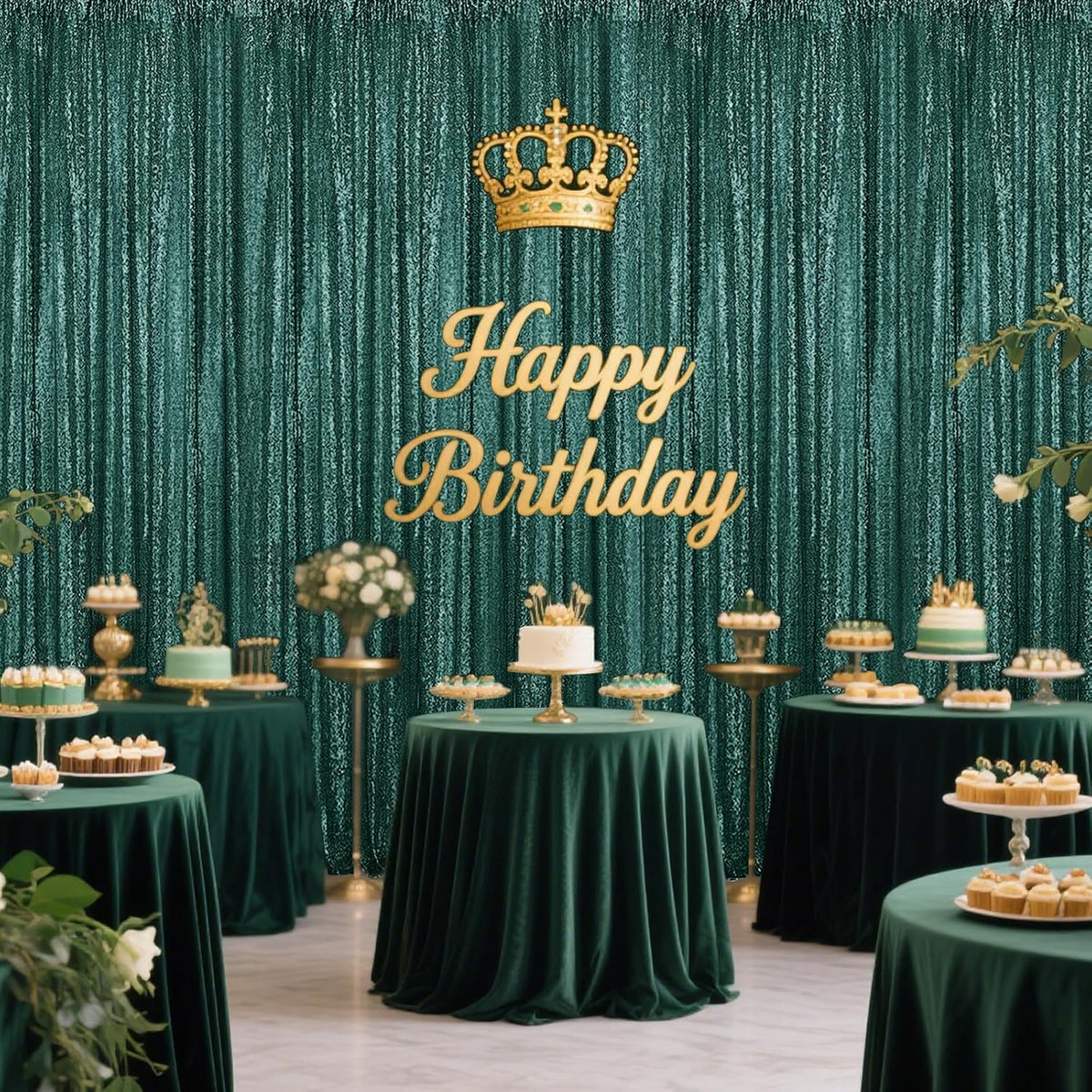 Dark Green Sequin Backdrop Curtain 2 Pieces 2FTx8FT Glitter Photography Backdrop for Party Wedding