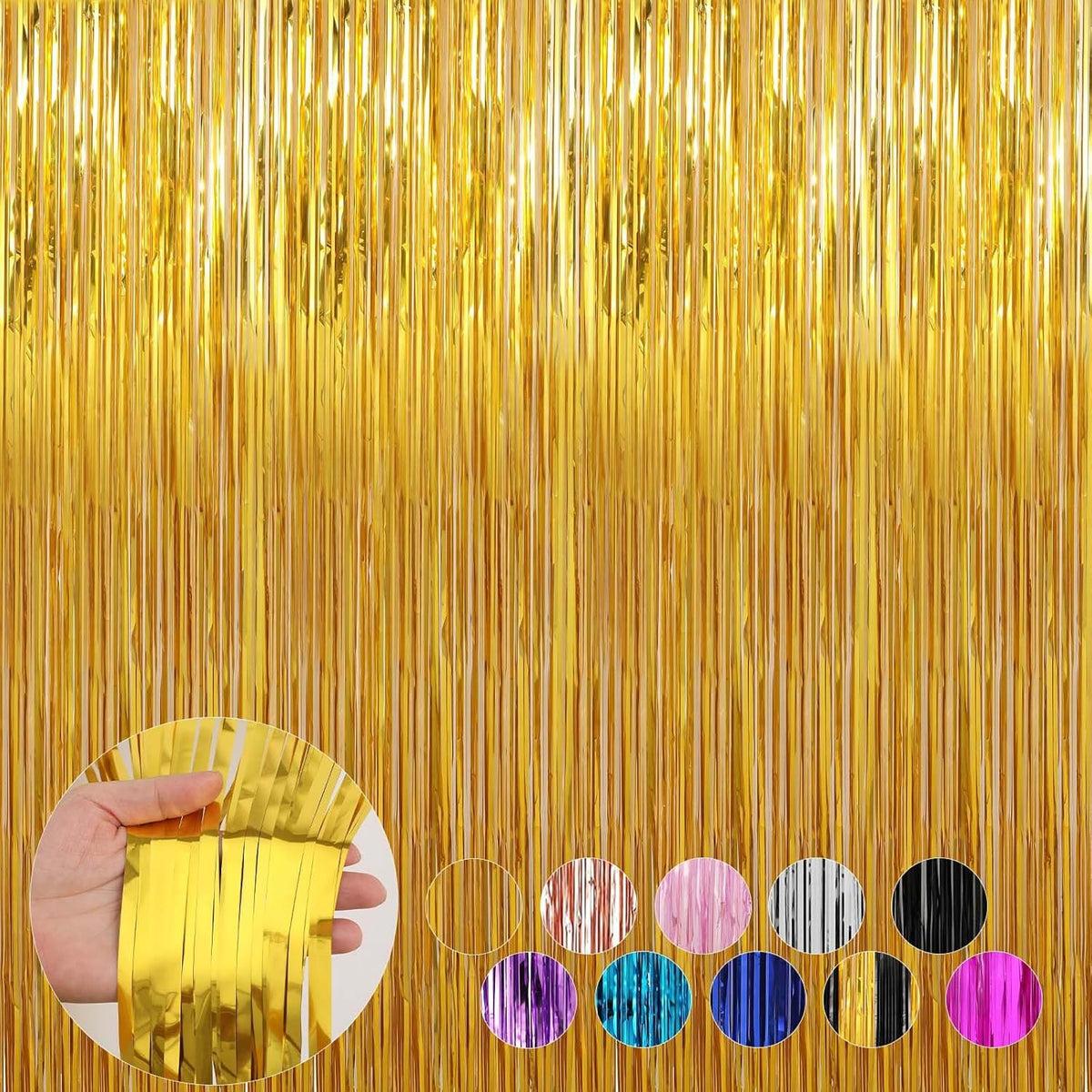 4 Pack Gold Foil Fringe Curtains Door Streamers Party Decorations 3.3 x 8.2 ft, Gold Tinsel Curtain
