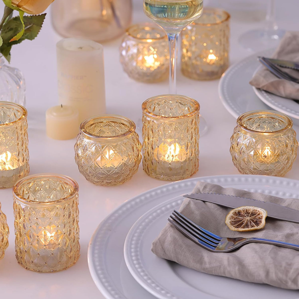 36pcs Assorted Gold Votive Candle Holders, Tea Light Candle Holder Glass for Diwali, Gold Candle