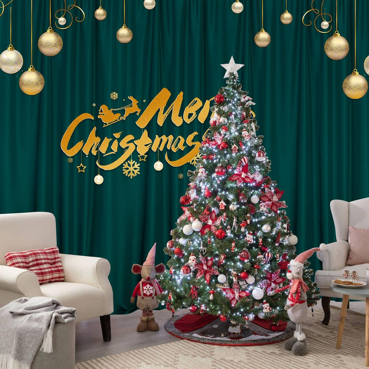 MYSKY HOME 10ft x 10ft Curtains Hunter Green Backdrop Curtains for Parties Wedding Stage Curtains