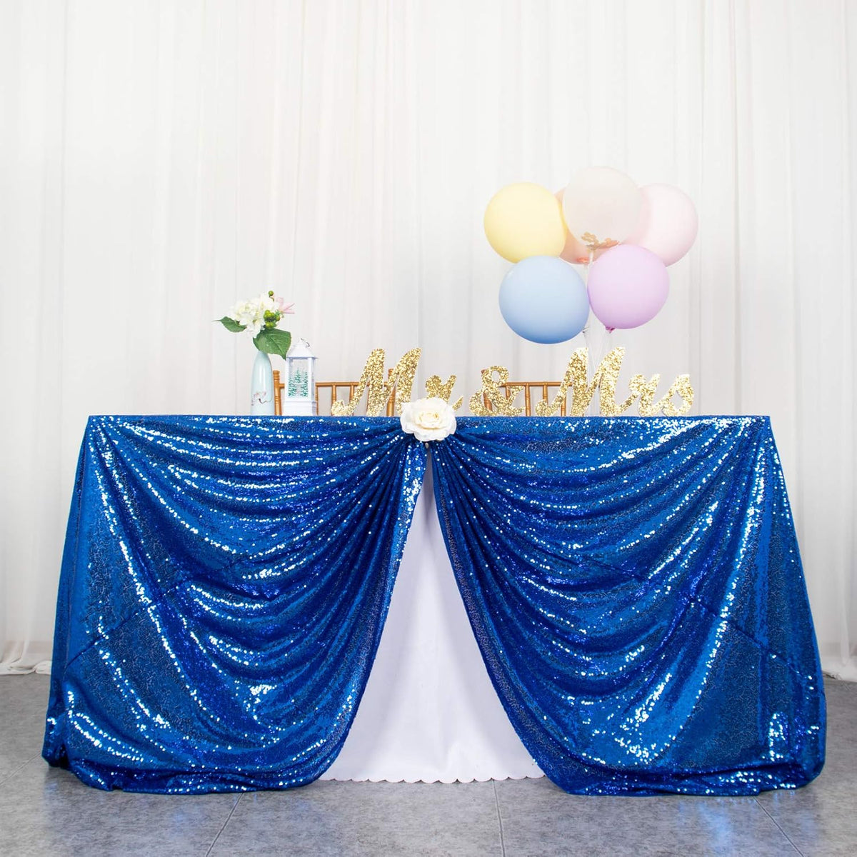 ShinyBeauty Royal Blue Table Cloths for Party 2 Packs, 72X72 Inch Sequin Table Cloth Square Shimmer