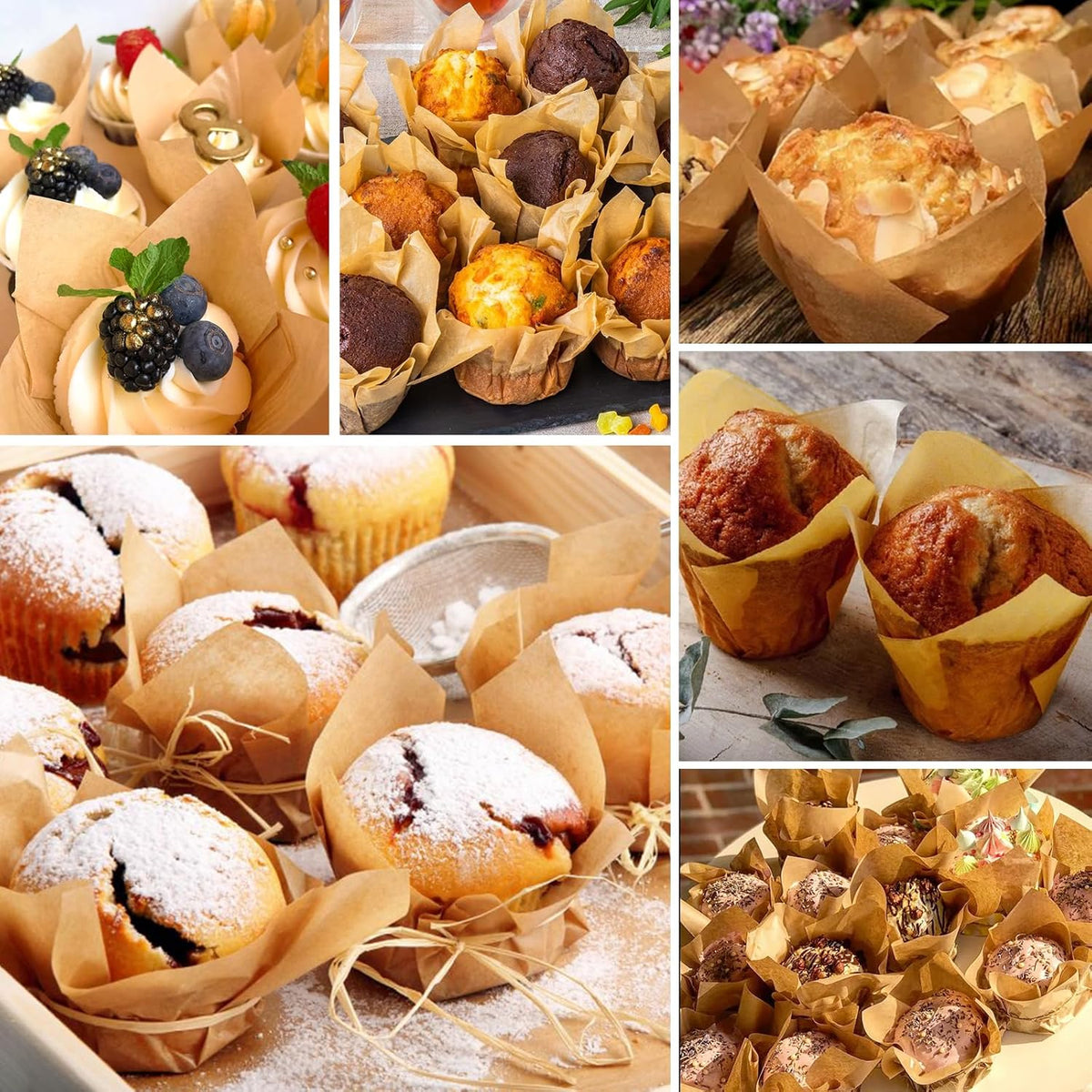 Natural Tulip Cupcake Liners for Baking 200 Cups, Unbleached Parchment paper Muffin Liners