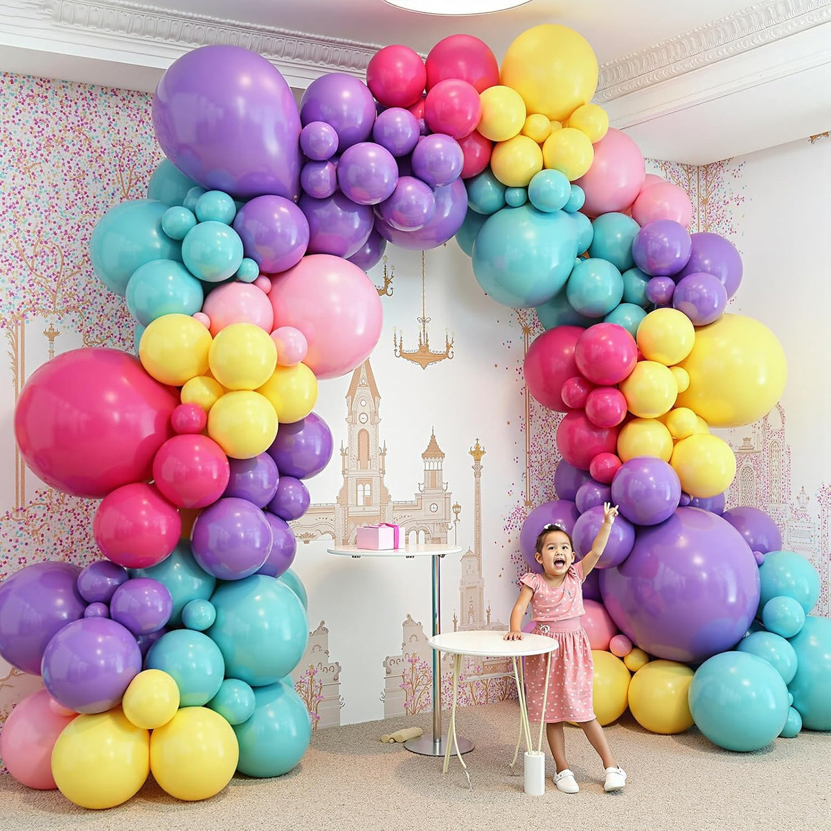 412pcs Purple Blue Pink Balloon Garland Arch Kit, 18 12 10 5 inch Different Sizes Hot Pink Metallic