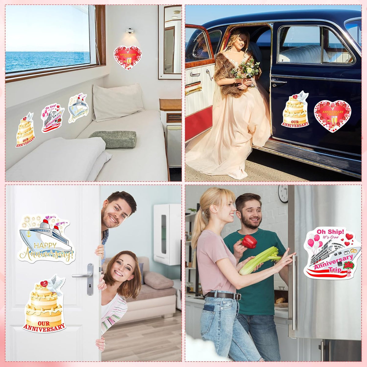 Hoteam 4 Pcs Anniversary Cruise Door Decorations Magnetic Large Happy Anniversary Cruise Ship Door