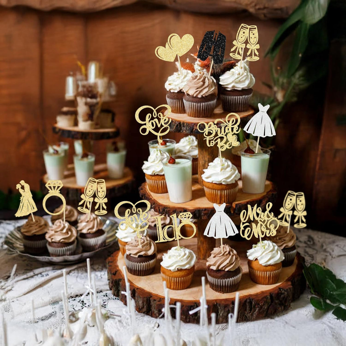 Gyufise 30Pcs Bride to Be Cupcake Toppers Glitter Diamond Ring I Do Love Cupcake Picks Miss to Mrs