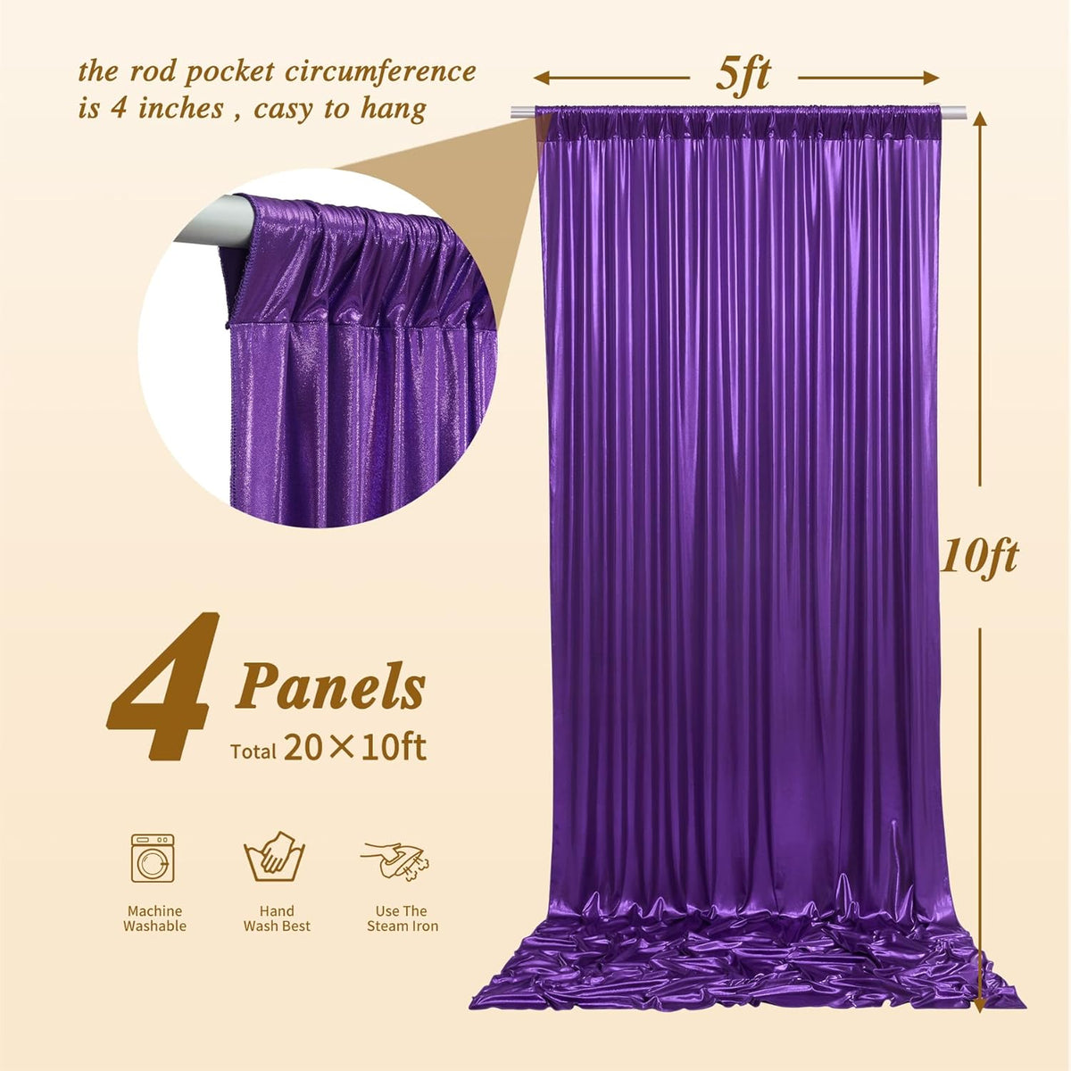 20ftx10ft Purple Sequin Backdrop Curtain Panels for Parties, 4 Panels Wrinkle Free Glitter Photo