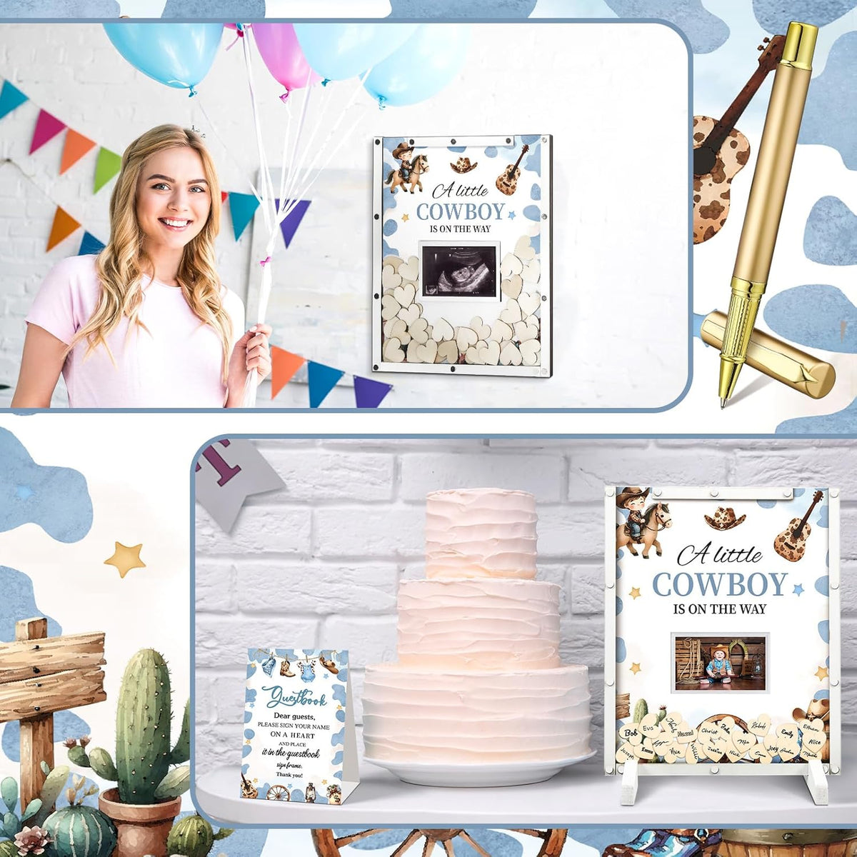 65 Pcs Cowboy Baby Shower Decorations Guest Book Alternatives a Little Cowboy is on The Way