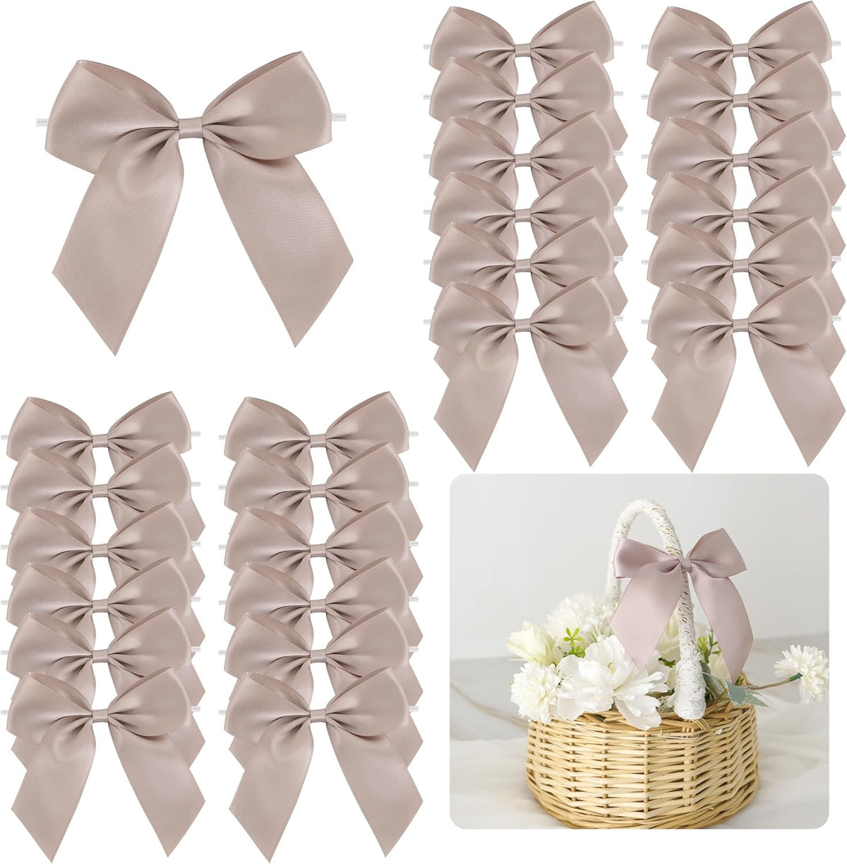 4.5" Satin Ribbon Dusty Rose Bows for Gift Wrapping, Twist Tie Bows, Cute Bows for Crafts, Party
