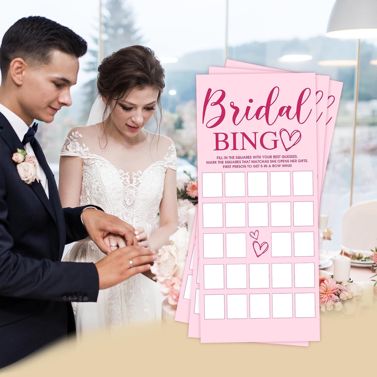 Wedding Party Games, Find The Guest Bingo Cards, 25 Pink Bridal Shower Games for Wedding Reception