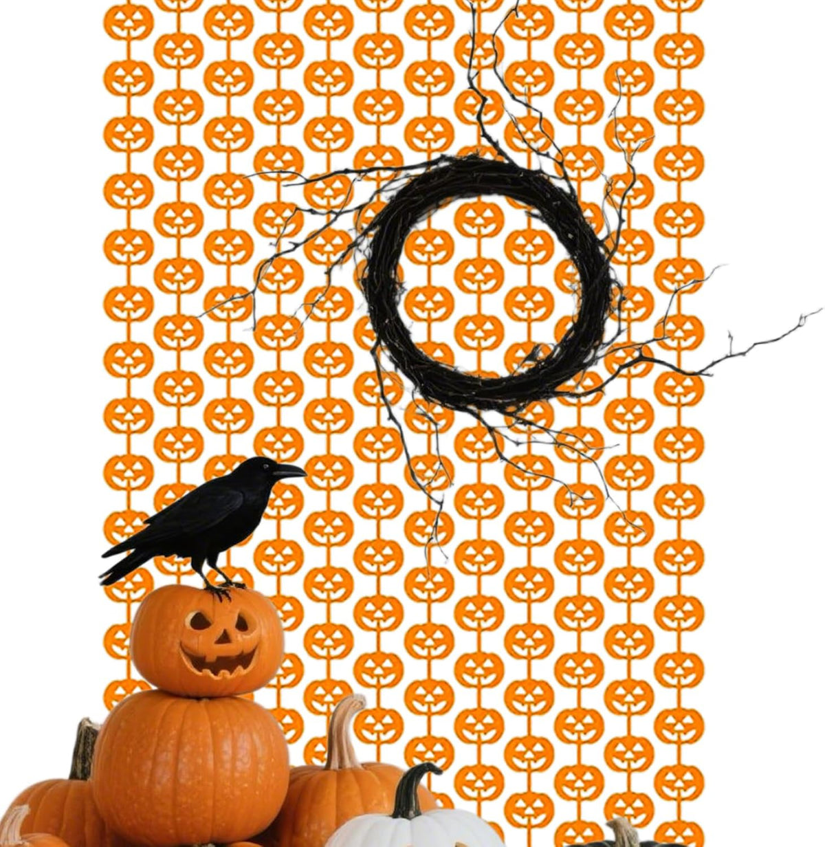 Halloween Thanksgiving Party Decorations - 2 Packs Orange Pumpkin Foil Fringe Streamers Curtains