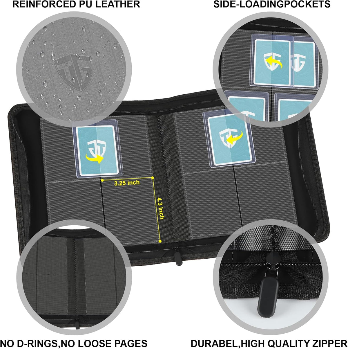 Toploader Binder,Holds 112 Toploaders, 4 Pocket Top Loader Binders for 3" x 4" Rigid Card Holders