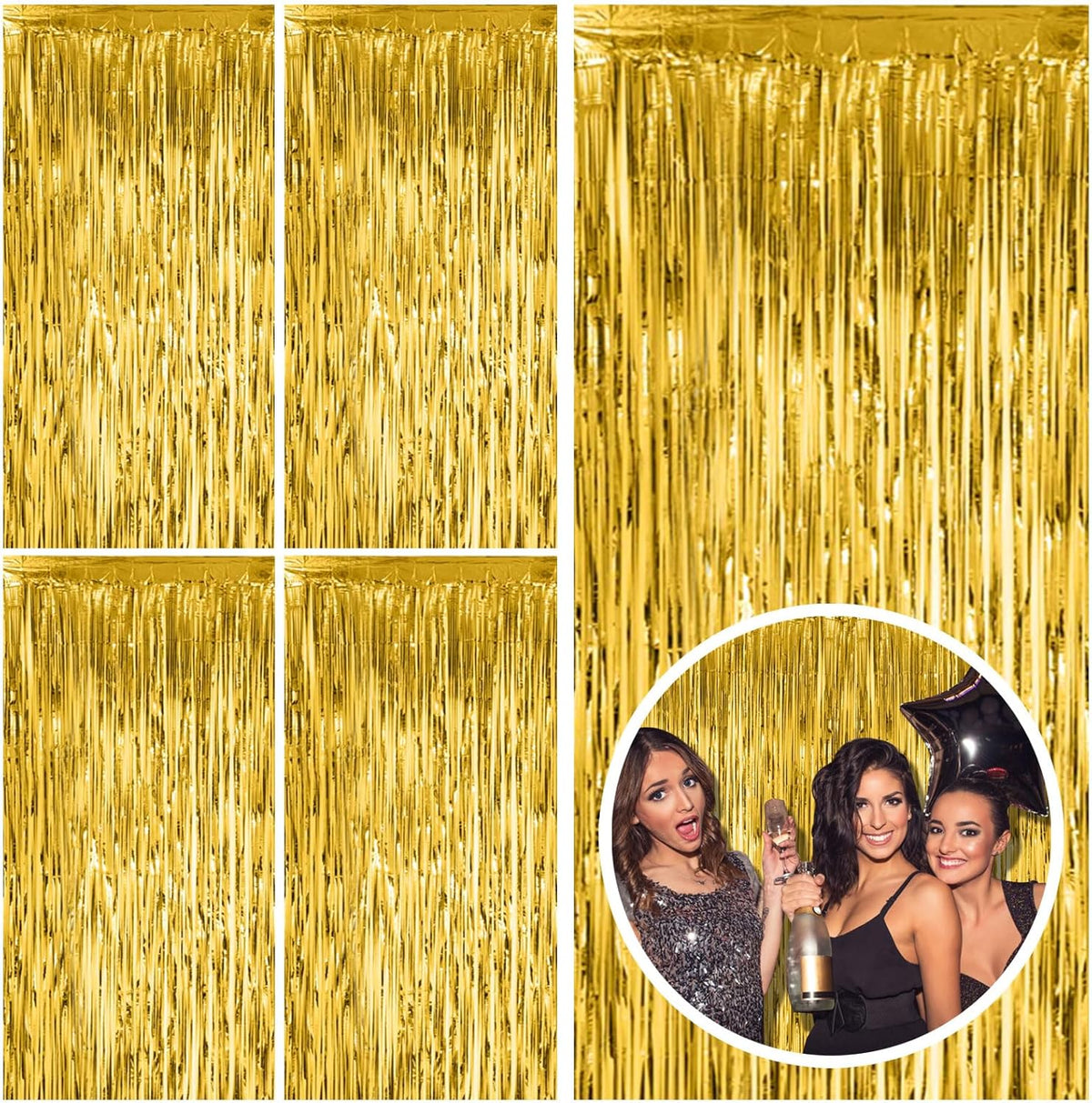 5 Pack Gold Fringe Curtain Backdrop Tinsel Streamers Birthday Party Decorations Christmas Photo