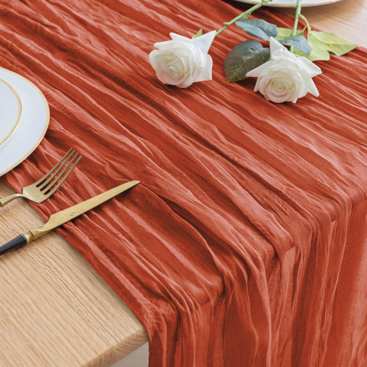 Asee'm Cheesecloth Table Runner 120 Inches Long Terracotta Boho Gauze Cheese Cloth Runner 10FT