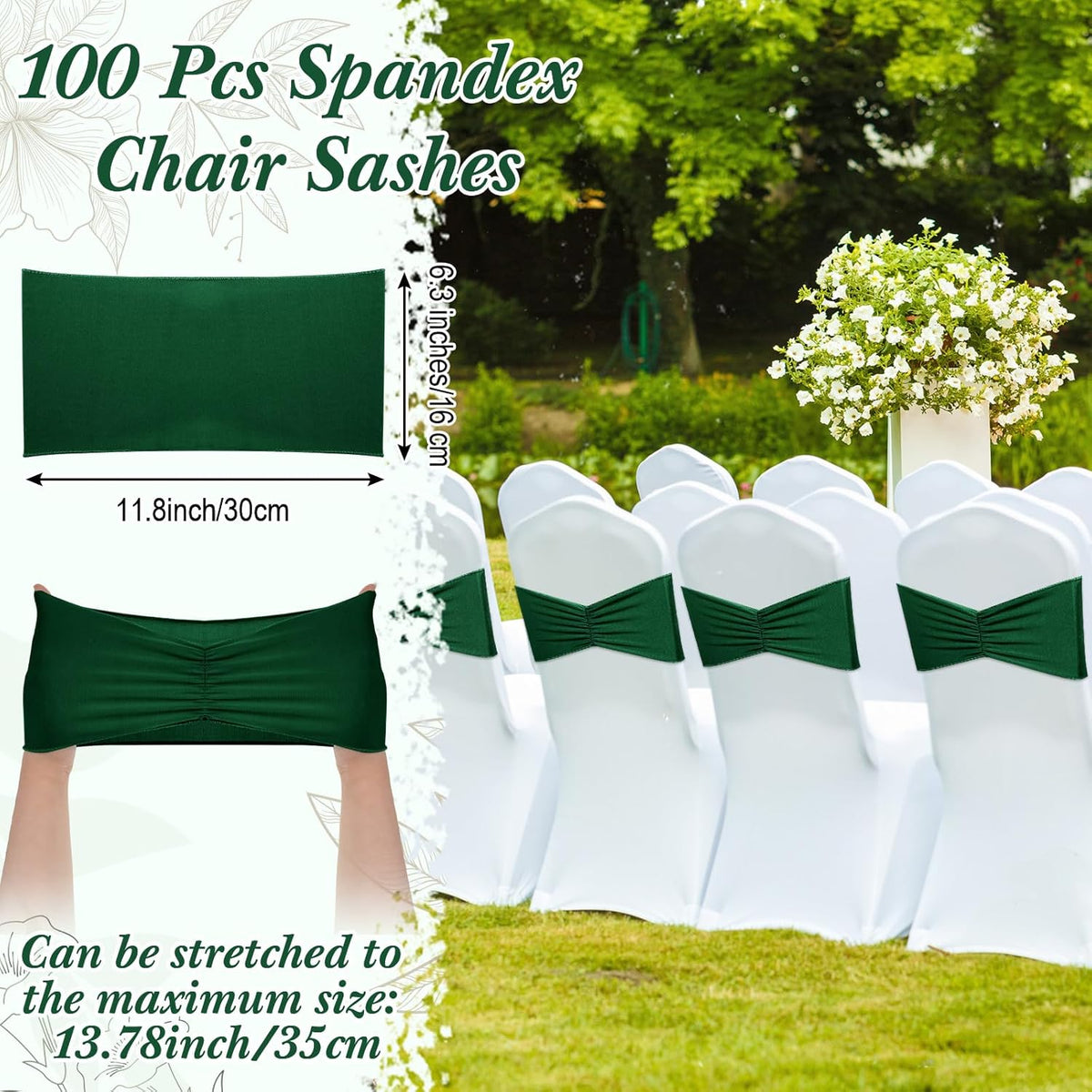 Moukeren 100 Pcs Spandex Chair Sashes Bows Bands Slider Sashes for Chair Covers Elastic Bands Ties
