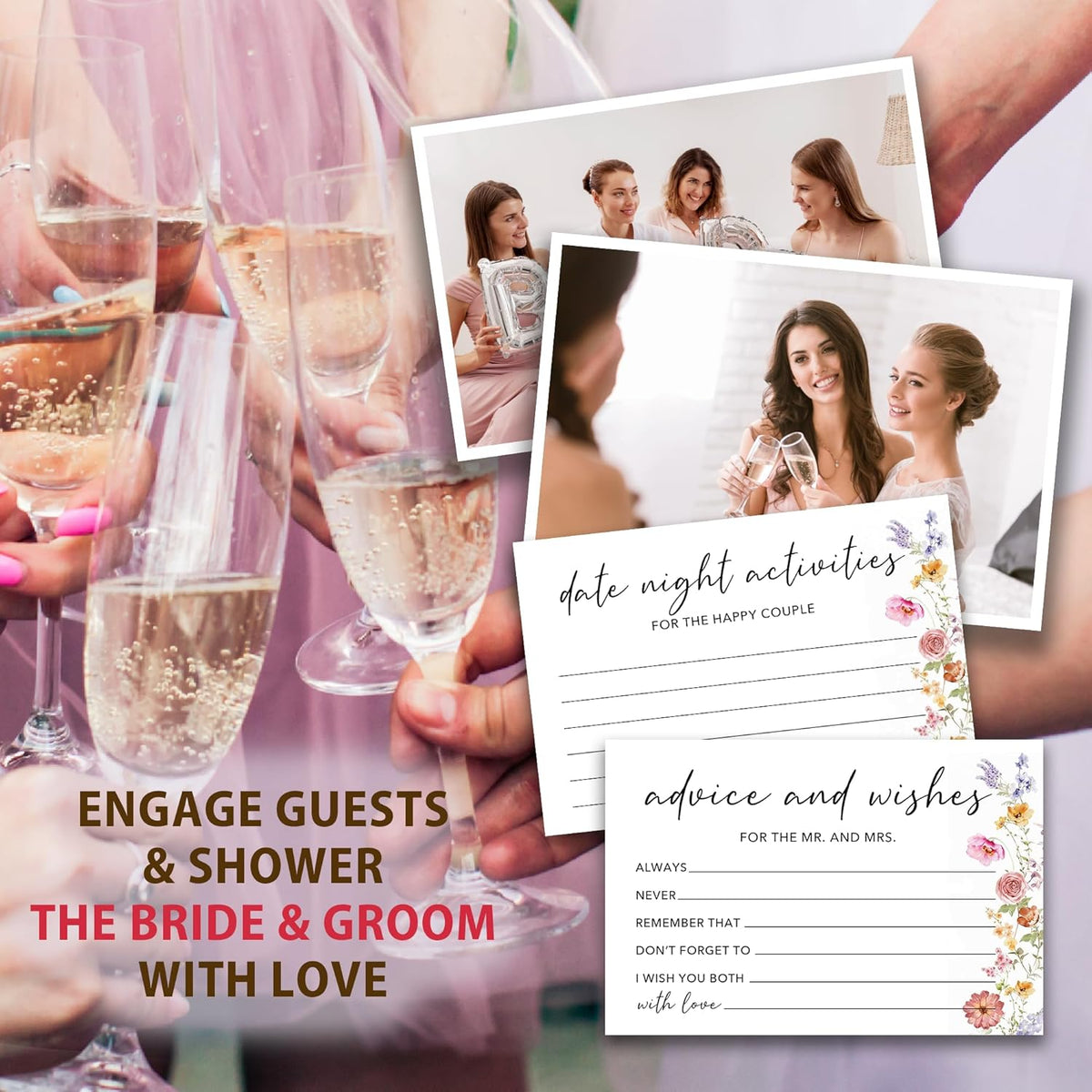 50 Pcs Advice and Wishes for the Mr and Mrs Cards in Box - Bridal Shower Guest Book - Perfect for