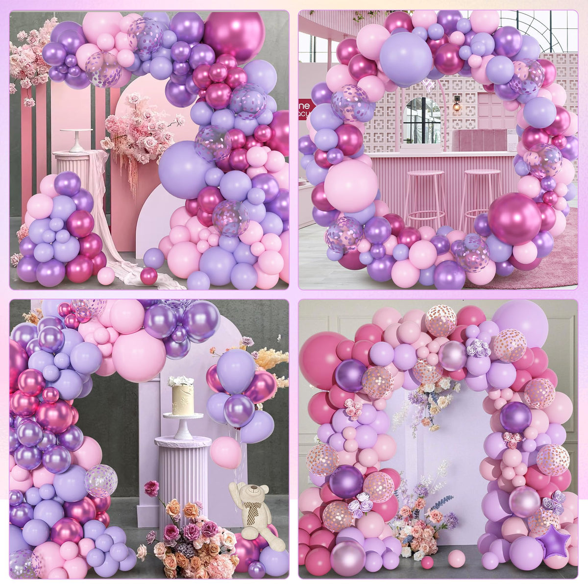 Amandir 153pcs Pink Purple Balloon Garland Arch Kit Different Sizes