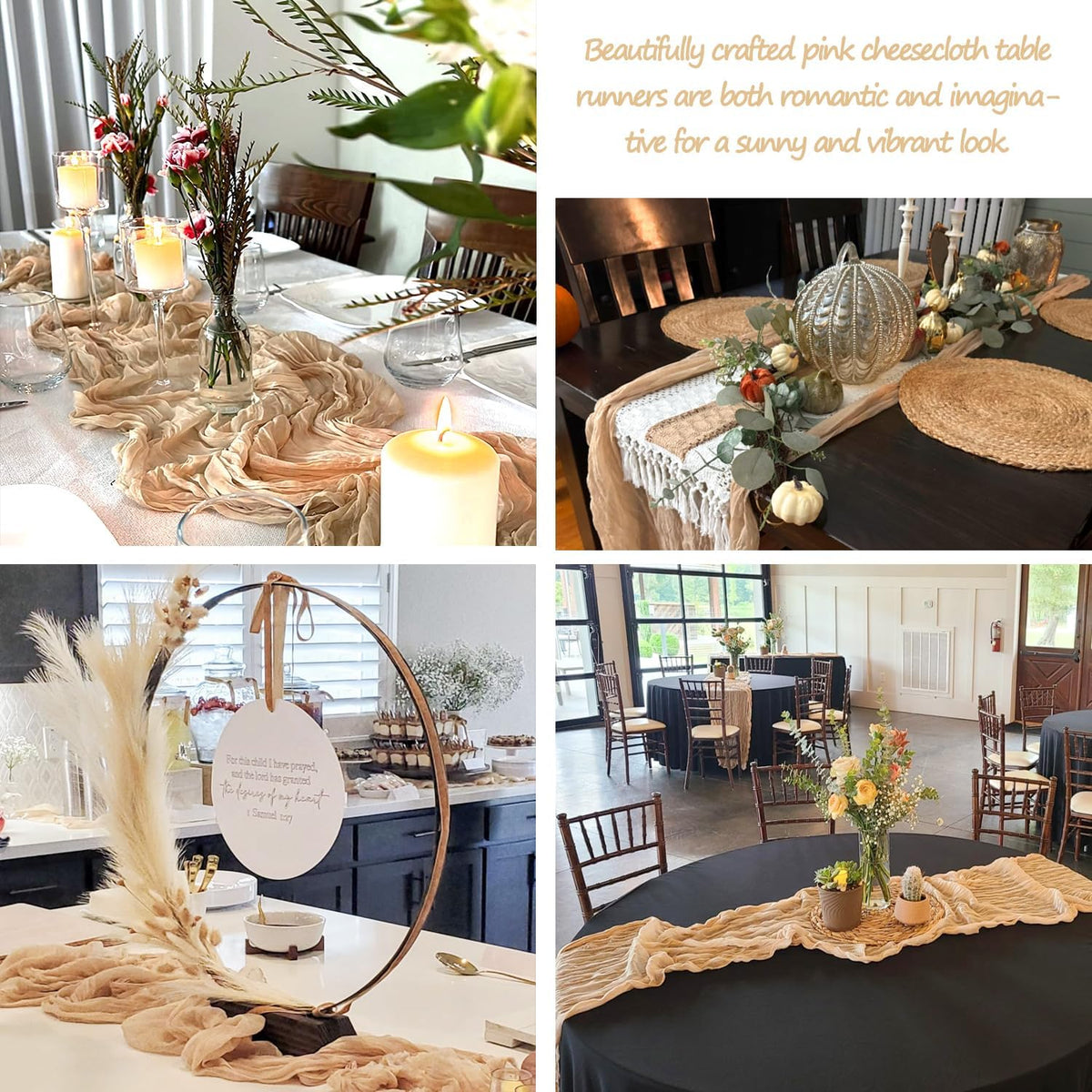 6 Pack Champagne Cheesecloth Table Runners Fall Thanksgiving Cheese Cloth Table Runner 10FT Boho