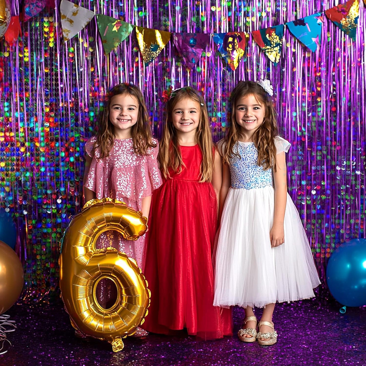 4 Packs Purple Foil Fringe Curtain, Purple Glitter Metallic Tinsel Backdrop for Birthday, Wedding
