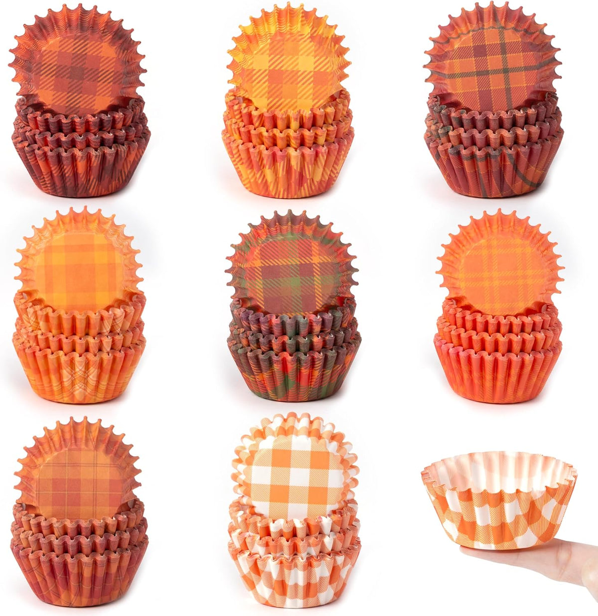 COcnny Fall Mini Cupcake Liners - 600pcs Autumn Plaid Muffin Small Paper Cupcakes Baking Cups