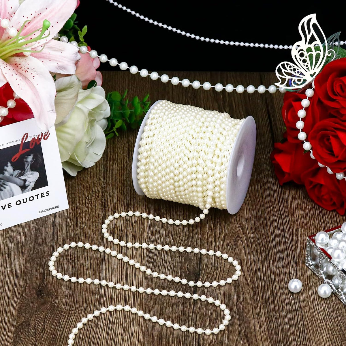 99 Feet 5mm Faux Pearl Strings Garland Artificial Pearl Beaded Trim Chain Strands for Crafting