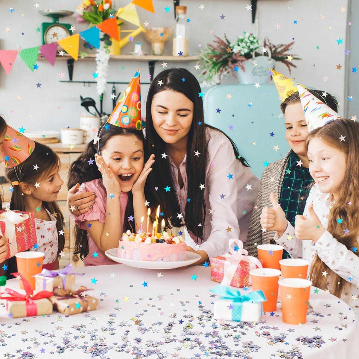 MARFOREVER Holographic Star Confetti, Glitter Star Confetti Birthday Star Scatter Table Iridescent