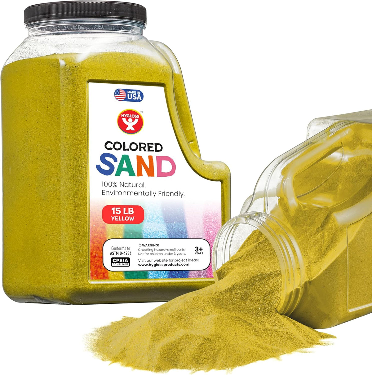 Hygloss Colored Sand for Crafts - 15 lb Bottle, Yellow - Vibrant Colorful Fine Sensory Play Sand