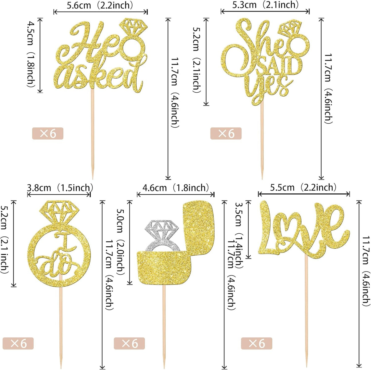 30 PCS He Asked She Said Yes Cupcake Toppers Love I Do Diamond Ring Cupcake Picks for Wedding