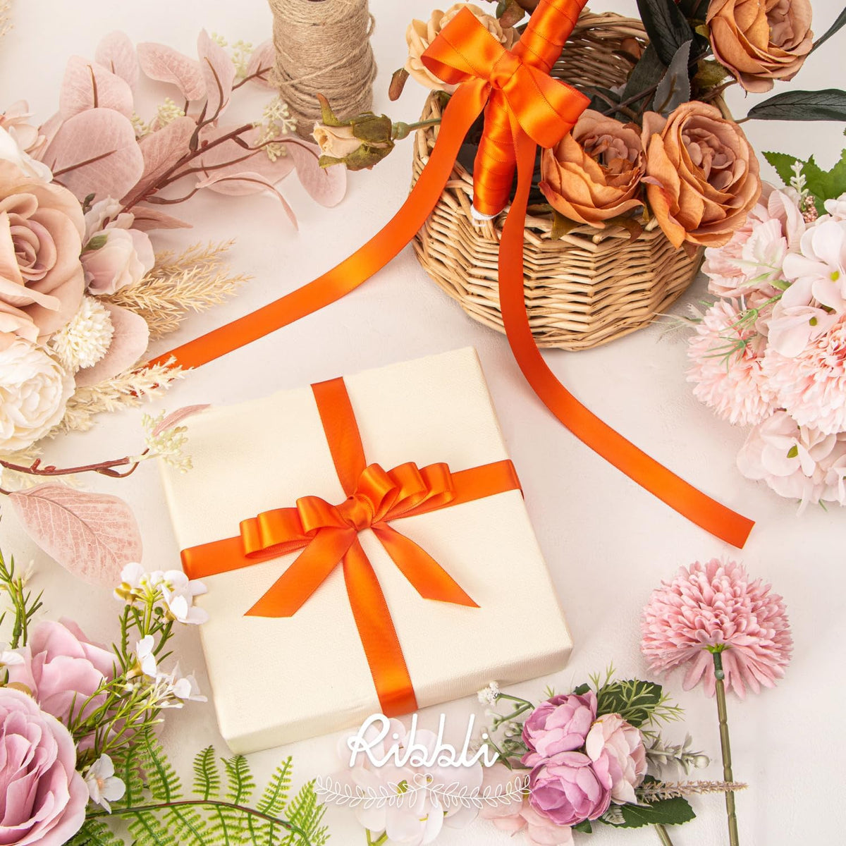 Ribbli Torrid Orange Satin Ribbon 5/8 inch x Continuous 25 Yards,Double Faced Satin Use for Craft