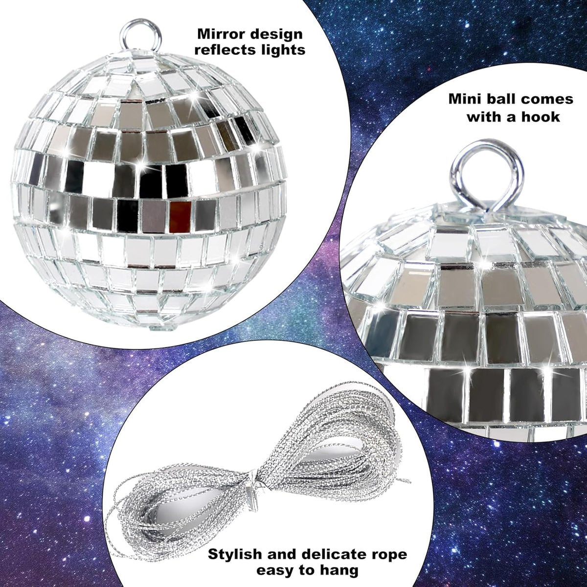 20 Pcs Mirror Disco Ball Hanging Ornaments Silver Glass Decor 70s Disco Party Decorations Ornament
