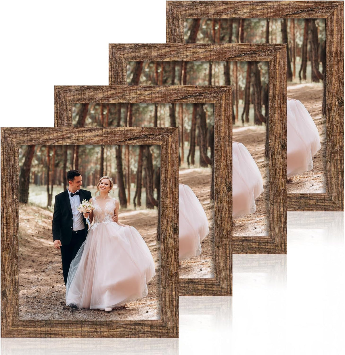8x10 Picture Frame Set of 4, High Definition Glass Brown Frame, 8 x 10 Wood Rustic Picture Frames