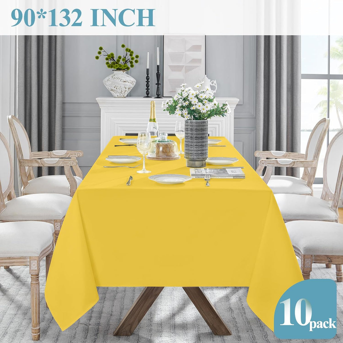 VidaFete Tablecloth 10 Pack 90 * 132inch Rectangle Table Cloth Polyester, Stain Wrinkle Resistant