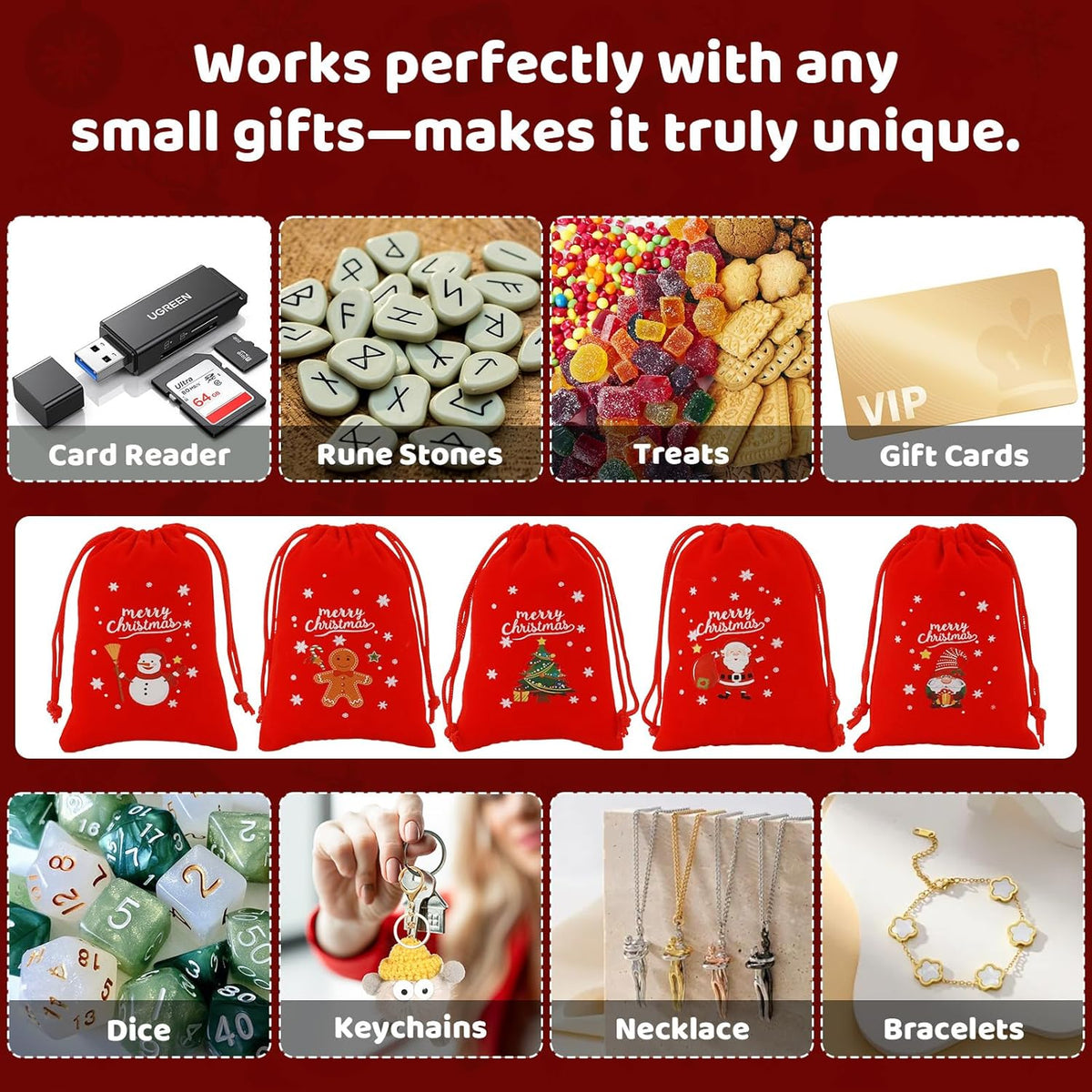 Tapleap Velvet Coth Christmas Bags with Drawstring, 50Pcs 3x4 for Wrapping Christmas Party Favors