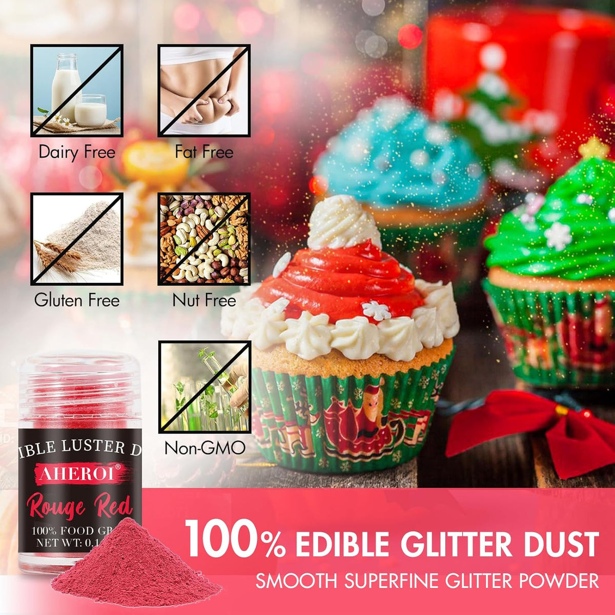 Aheroi Edible Glitter, 24 Colors Luster Dust Edible, Cocktail Glitter Luster Dust Sprinkles Drink