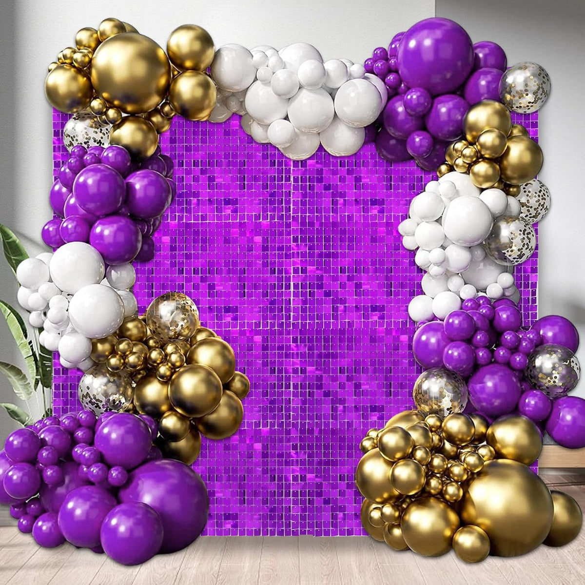 12PCS Purple Shimmer Wall Backdrop, Square Sequin Photo Backdrops Panel, Glitter Wall Background