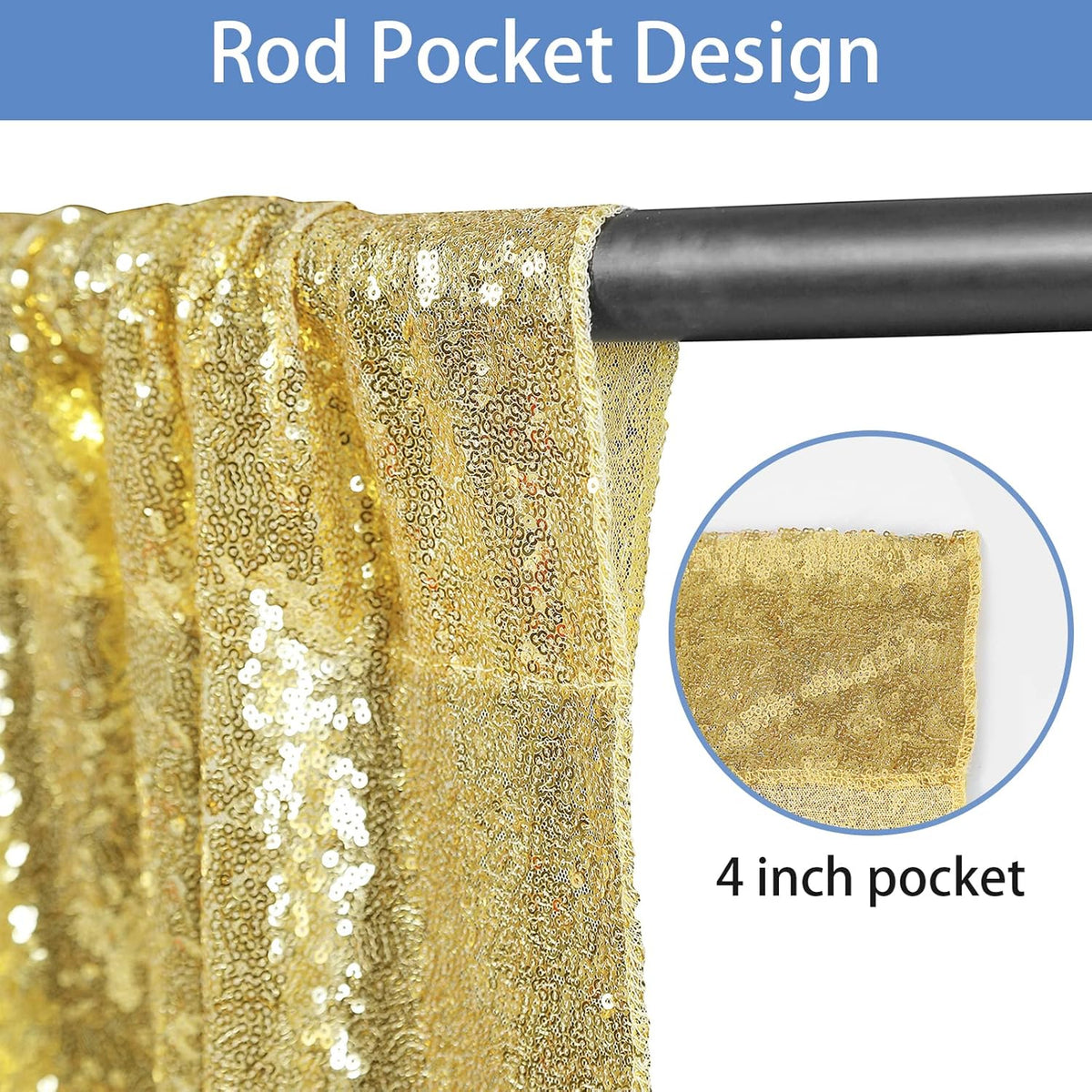 Hahuho Gold Sequin Backdrop Curtain, 2PCS 2FTx8FT Glitter Backdrop Curtain for Parties, Christmas