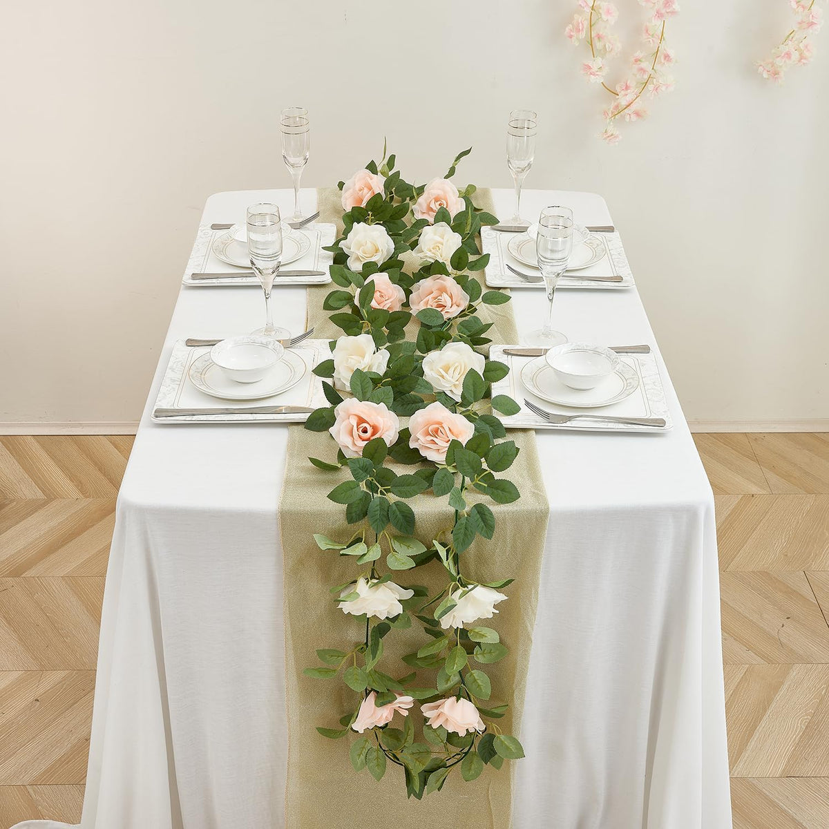 Artificial Rose Garlands Rose Vines Leaves Banners Hanging Floral Garland Fake Rose Flower Vine