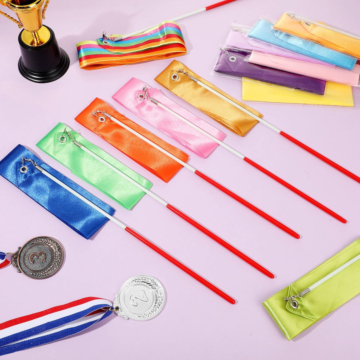 Yilloog 50 Pcs Ribbon Dancing Wands Party Favors, 78.7 Inch Artistic Gymnastics Ribbon Streamers