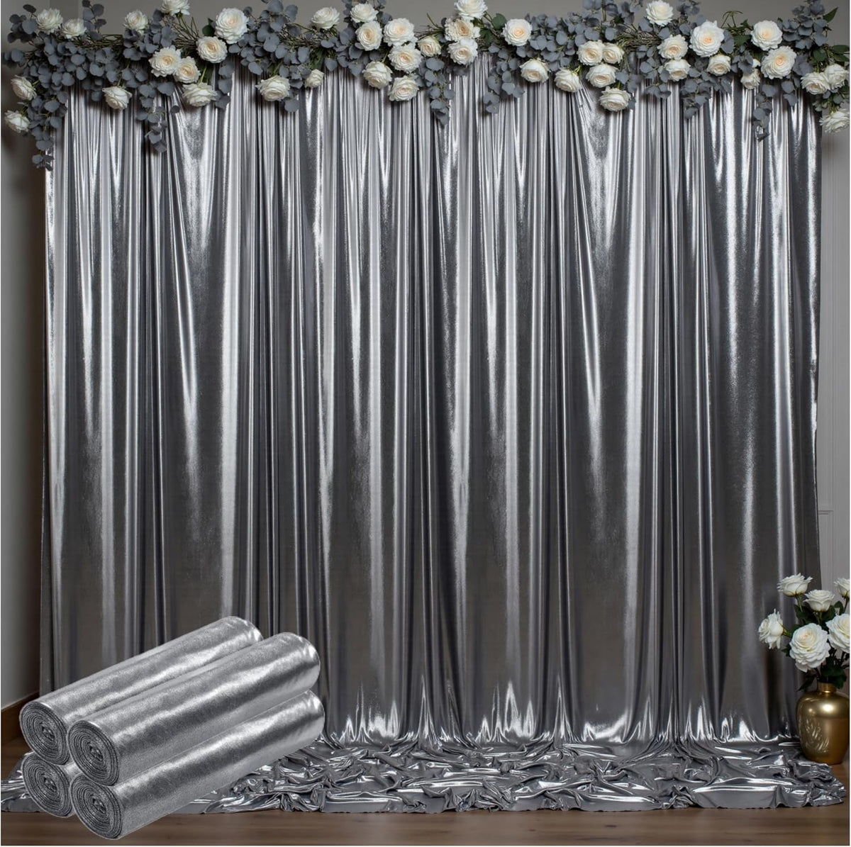 Outpain Thick 20 ft x 10 ft Black Silver Sequin Backdrop Curtain for Parties, Wrinkle Free Glitter