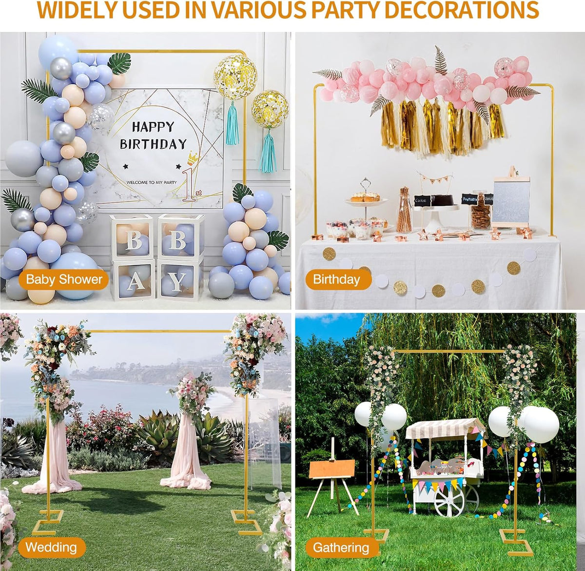 8.2FT Square Arch Backdrop Stand,Metal Gold Backdrop Stand Heavy Duty Adjustable,Extra 2 Clamps
