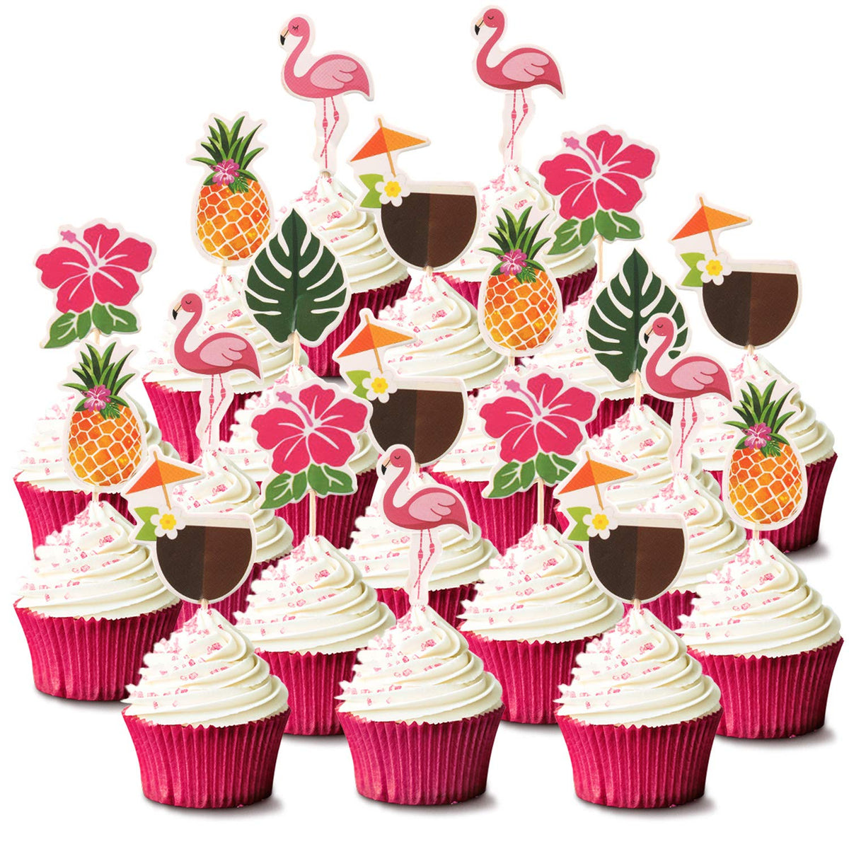 Luau Cupcake Toppers Tropical Cake Decorations Hawaiian Toothpicks Sticks with Flamingo Pineapple