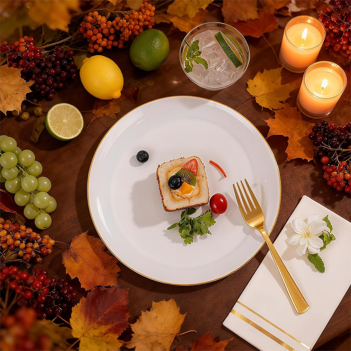 Festiva 350Pcs Gold Plastic Plates - White and Gold Dinnerware Set Disposable include 10" & 7"