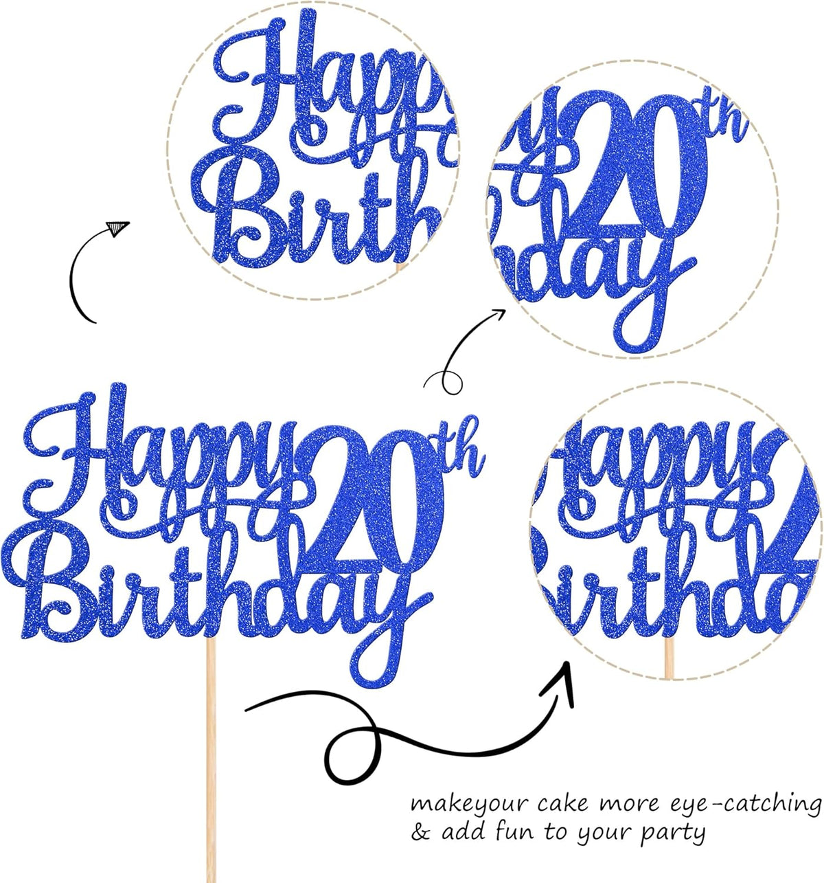 1 PCS Happy 20th Birthday Cake Topper Glitter Cheers to 20 Years Birthday Cake Pick Twenty 20