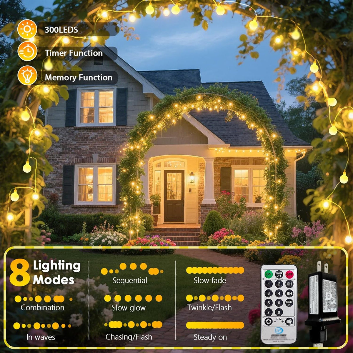 300LED Connectable String Lights Indoor Outdoor for Bedroom, 108ft Fairy Lights with Remote &