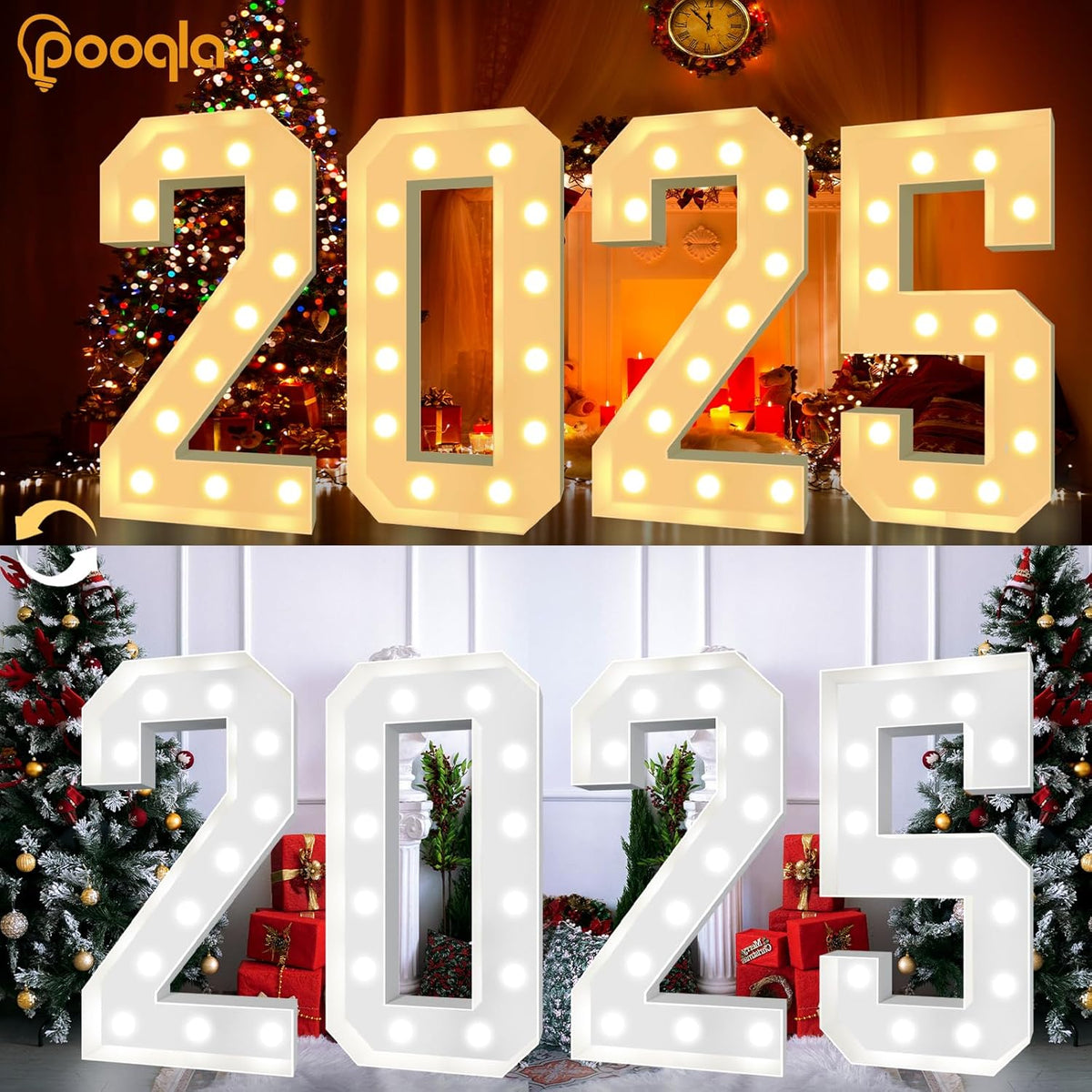 Pooqla 4 FT Light Up Marquee Numbers, LED Large Lighted Marquee Numbers, Giant Mosaic Light Up