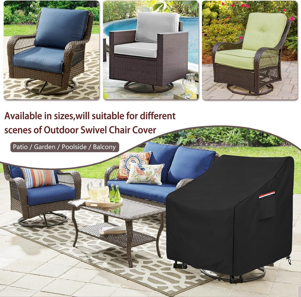 Okcool Outdoor Swivel Chair Cover 2 Pack,Outdoor Furniture Patio Chair Covers Waterproof