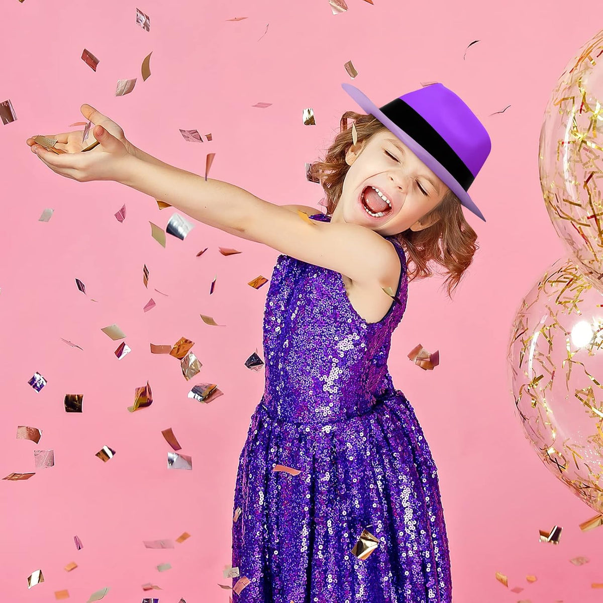 48 Pieces Neon Mafia Style Party Hats - Bright Dress Hats for Gangster Music Disco Birthday, Photo