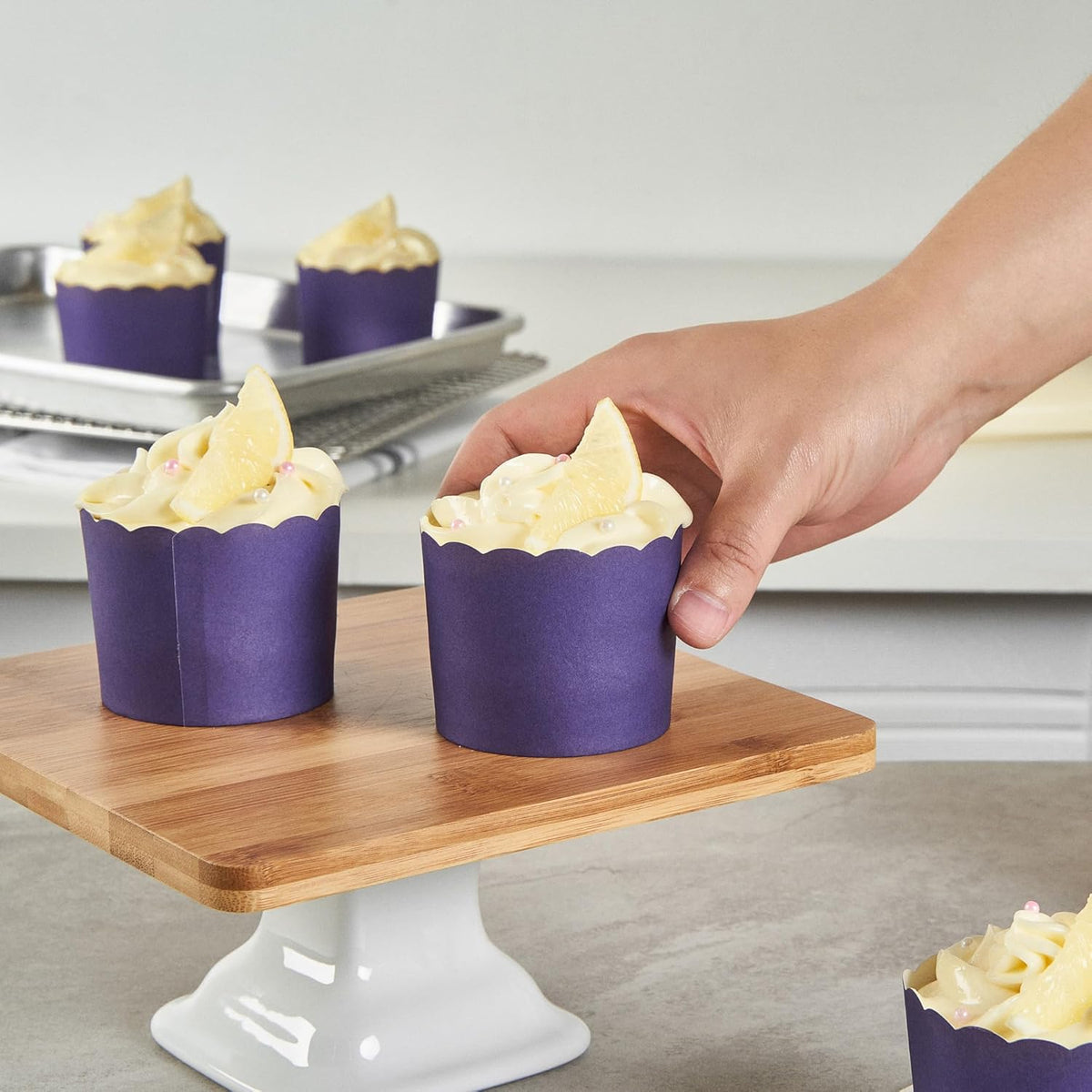 Panificio 6 Ounce Cupcake Wrappers, 200 Scalloped Baking Cups - Oven-Ready, Greaseproof, Purple