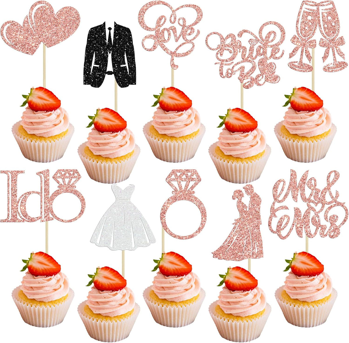 Gyufise 30Pcs Bride to Be Cupcake Toppers Glitter Diamond Ring I Do Love Cupcake Picks Miss to Mrs