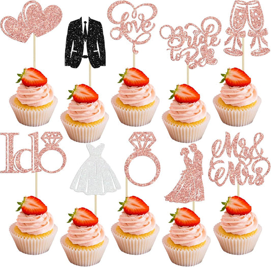 Gyufise 30Pcs Bride to Be Cupcake Toppers Glitter Diamond Ring I Do Love Cupcake Picks Miss to Mrs