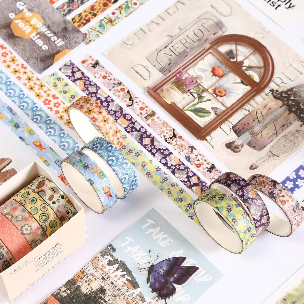 YUBBAEX 60 Rolls Value Washi Tape Pack Retro Arts Masking Tape Basic Patterns Decorative for DIY